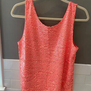 J. Crew Neon Coral Reversible Sequin Stretch Tank